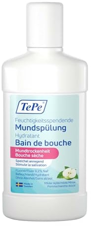 TePe Feuchtigkeitsspendende Mundspülung bei Mundtrockenheit, milder Apfel-Minzgeschmack, fluoridhaltige Mundspülung, die das Gefühl von Mundtrockenheit mindert