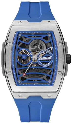 Ingersoll The Challenger 42 mm Automatic Herrenuhr mit blauem Ziffernblatt und blauem PU Armband I12308