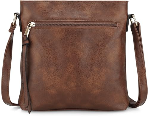 DOB SECHS dobsechs Umhängetasche aus weichem PU-Leder für Damen, Crossbody-Tasche mit mehreren Taschen, verstellbarer Riemen, perfekt für den täglichen Gebrauch, PU A270, braun