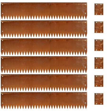 Corten Steel Garden Metal Landscape Edging 101.6 cm with Top Bending Protection Pre-Rusted Corten Steel Garden Edging 6 Pack Edge for Lawn Yard (20.3 cm-180 Degree Bend, Rusted)