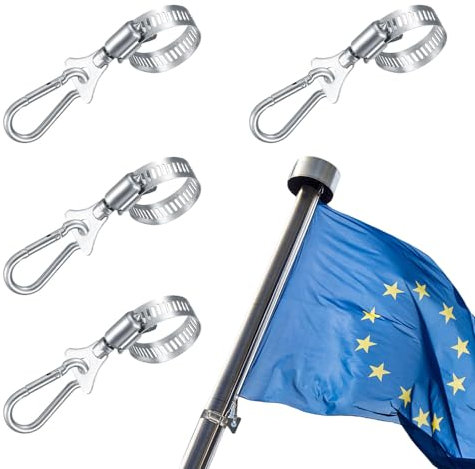 4 Sets Flag Pole Clip Snaps Hook Universal Stainless Steel Flag Pole Rings 0.75-1.14in Flag Pole Clips for Connect Fixed Flags Ropes Outside House Boat Yacht Truck Garden House