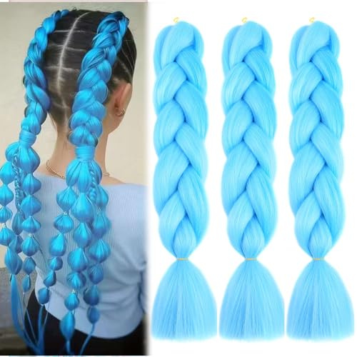 Braids Extensions blue braiding hair,3packs haare für braids Kunsthaar Zum Einflechten Für Crochet Twist Flechten Haar Himmelblau