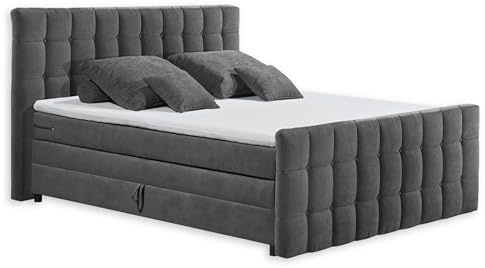 Stella Trading Mendoza 6 Boxspringbett 160x200 mit Bettkasten, Anthrazit - Bequemes Bett mit dekorativer Steppung & Kaltschaum Topper - 183 x 120 x 222 cm (B/H/T)