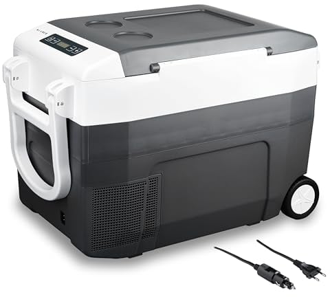 KLAMER Kühlbox XXL, elektrische Kühlbox 40L mit Kompressor, 2 Anschlüsse: 230V & 12V für Zigarettenanzünder, Kühlung bis -18°C, Auto Kühlbox mit Rädern für Camping, Garten & Ausflüge, grau