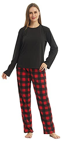 BEGIANT Ensemble Pyjama Femme Hiver en Polaire Doux Pyjama Chaud 2 Pièces Manches Longues à Carreaux Vêtement de Nuit Confortable pour Dormir Relaxation à la Maison,Rouge,M