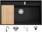 PRIMAGRAN Evier Cuisine en Granit Noir 88x53cm, Lavabo 1 bac + Kit de Vidage + Robinet 40x22cm + Accessoires, Évier à Encastrer au meuble 90cm - Oslo Pocket