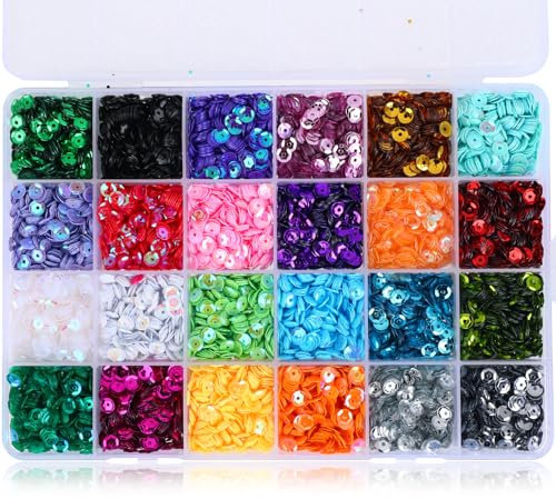 AHQiZFX 16000 Stück Pailletten,24 Farben Basteln Pailletten zum Nähen,Lose Pailletten mit Loch,Glitzer Holographische Pailletten,für Nähen Aufkleben Auffädeln DIY Kunsthandwerk Scrapbooking Schmuck
