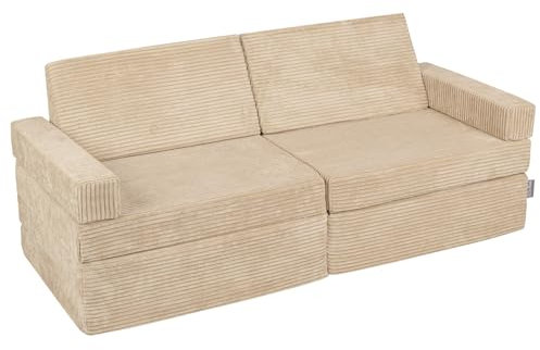 KiddyMoon Kindersofa Aufklappen Aus Schaumstoff Spielsofa Für Kinder Schlafsofa Kindersessel Kinder Couch Kinder Sofa Für Kinderzimmer Kindercouch Faltmatratze Matratzen, Beige