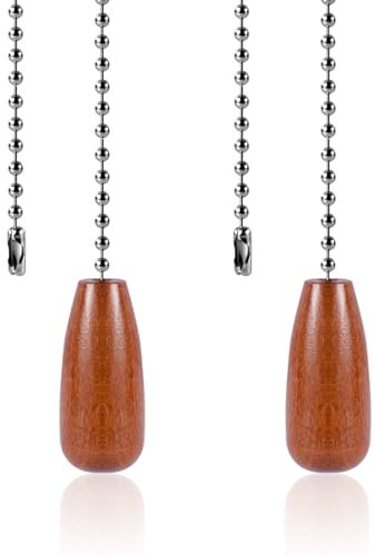 2pcs Ceiling Fan Pull Chain Extensions with Connector, 13 Inch Long Ceiling Fan Chain Extenders Wooden Light Pull Chain Extension Beaded Balls Fan Pull Chain Pendant for Fan Light Lamp(Brown)