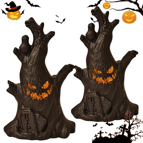 behone Lot de 2 souche d'arbre d'halloween,Souche d'arbre effrayante d'halloween,Lumières d'arbre fantôme d'halloween,Décorations de fête d'halloween,Décorations Lumineuses d'halloween