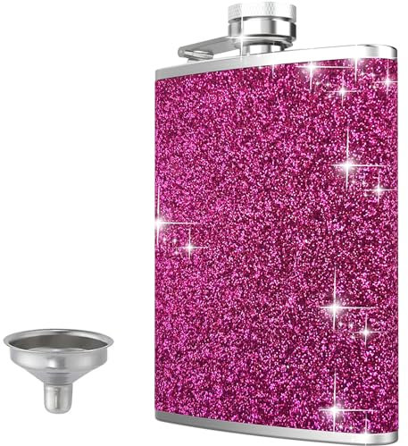 GeeRic 8 Oz Hip Flask for Liquor, 1 Pack Stainless Steel Flask Soft PU Leather Wrap with Funnel, Leak Proof Flask for Outdoor Camping and Gifts