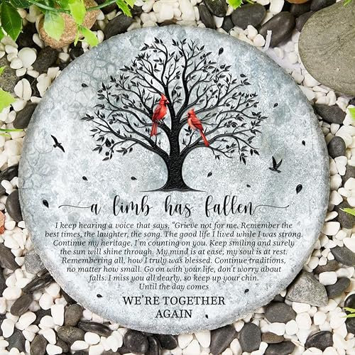 8'' Memorial Garden Stone for Loss of Loved One, Garden Stones in Memory of Loved Ones, Sympathy Gift Mothers Day, Weatherproof Outdoor Memorial Plaques, Remembrance Natural Stone with Stand HS8-8