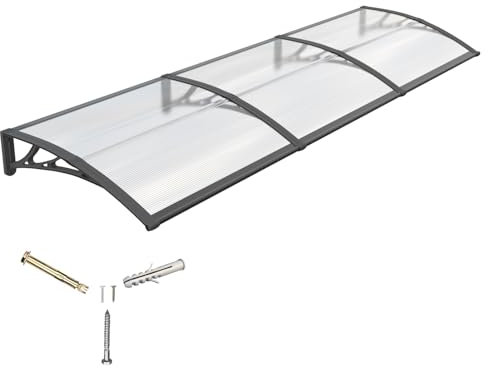 Pensilina Tettoia per Porta Balcone Esterno 300x100 cm in Policarbonato,Baldacchino Tetto per Finestra e Veranda, con Protezione UV, Antipioggia e Antineve