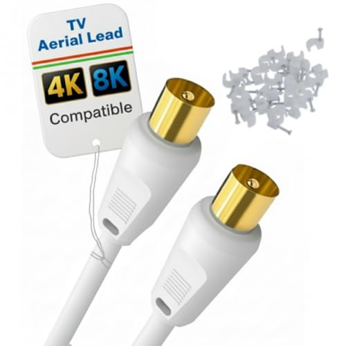 Reulin Cavo antenna da 15 m, connettore maschio-maschio, cavo coassiale per antenna, cavo coassiale sottile 3C2V RF per amplificatori di segnale TV 4K/8K, splitter a Y, presa a muro, ripetitore Sky