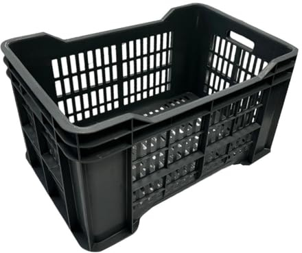 Vogue Plastic Storage Crate - 542x360x290mm | Collapses flat to save space in busy commercial kitchens, providing heavy-duty, stackable storage for ingredients.