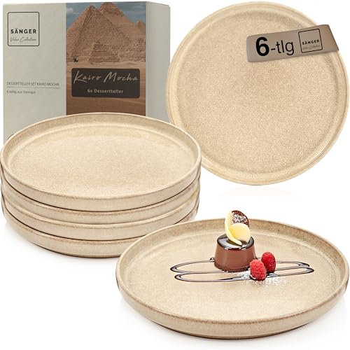 Sänger Kairo Mocha | Dessertteller 6 teilig, Steingut Frühstücksteller 6 Personen, kleine Teller spülmaschinenfest mikrowellenfest, Steingut Geschirr Beige Teller Set | VALUE COLLECTION