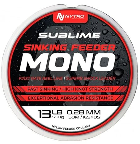 Nytro Sublime Sinking Feeder Mono 0.30mm 17lb, 150m, Strong, Supple, High Knot Strength, Shock Leader.