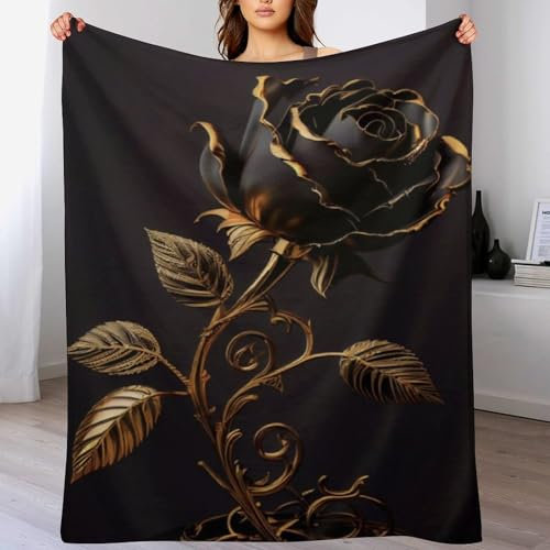 AAPZY Black Rose Decke Fleecedecke Geschenk Damen Männer Mädchen Jungen Vier Jahreszeiten Super Weich Und Bequem Plüschdecke Sofa Schlafsofa Büro （130×150cm）