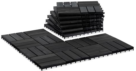 VICTORY RELAX Acacia Wood Decking Tiles 9PCS - Easy Snap Interlocking Deck Tiles for Patio Poolside Balcony Decor - All Weather Waterproof Flooring for Indoor & Outdoor (Round Joints)