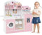 COSTWAY Kids Wooden Kitchen, Pretend Play Kitchen with Sink, Microwave, Washing Machine, Ice & Coffee Makers, Accessories, Children Cooking Role Playset for Age 3+ Boys Girls (Pink)