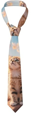 YYHWHJDE Herrenkrawatte mit Katzenmotiv auf der Suche nach dem Himmel, weiche und bequeme Polyesterfaser-Krawatte für Business, Arbeit und besondere Anlässe, Schwarz, Einheitsgröße, Schwarz,