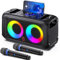 HWWR Karaoke con 2 Micrófonos Inalámbricos para Adultos,8 Altavoz Bluetooth Grande para Fiestas con 500W de Pico de Potencia, Ruedas Rodantes y Carro (T22-T)