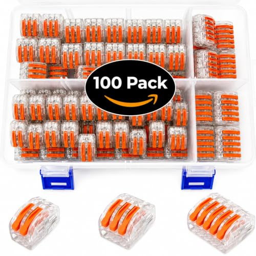 100 Conectores Rápidos de Cable Eléctrico con Palanca, Terminales Transparentes y Reutilizables para Empalme de Cobre y Aluminio, 2/3/5 Vías, Instalaciones Seguras en Hogar y Oficina