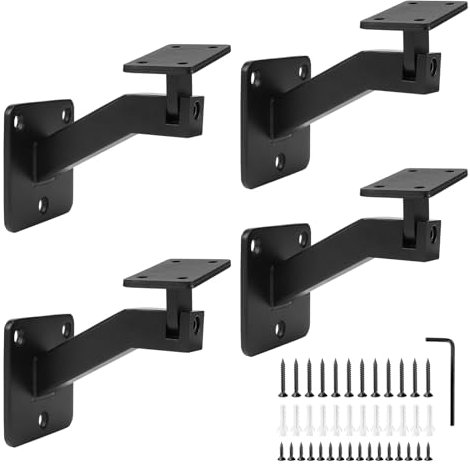 SUPAWAY Lot de 4 Supports de rampe réglables, Support de main courante carré robuste, Fixation murale pour mains courantes intérieures et extérieures, Inclut accessoires de montage, Noir