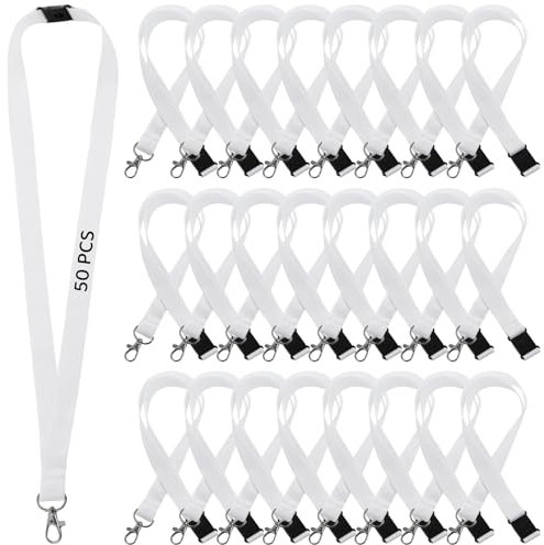 50 weiße Sublimations-Lanyards mit abnehmbaren Schnallen, Wärmeübertragungs-Nackengurte zur Personalisierung und als Geschenk, Wie abgebildet, weiß, Medium