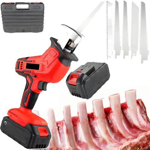 Sierra De Huesos Eléctrica Inalámbrica 5 En 1 para Carnicería Y Carpintería, Diseño Ergonómico De 2 Kg con Motor Silencioso, Corte Intensivo De Hueso, Madera Y PVC (Comercial)