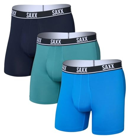 Saxx Essential Performance 3-Pack Mesh Boxer Briefs, Blue/Teal/Maritime - XL