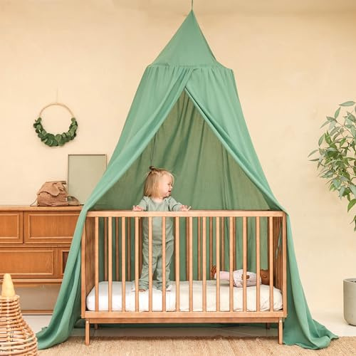 Grüner Baldachin für Kinderzimmer | Hängender Betthimmel für Babybett | Moskitonetz für Kinderbett & Spielzimmer | Rundes Himmelbett für Baby