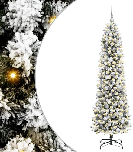 vidaXL Árbol de Navidad USB de - Decoración Slim y Moderna, con Nieve para un Ambiente Festivo en Interiores, espíritu navideño - Ahorra Espacio y Tiene Luces LED ambientales.