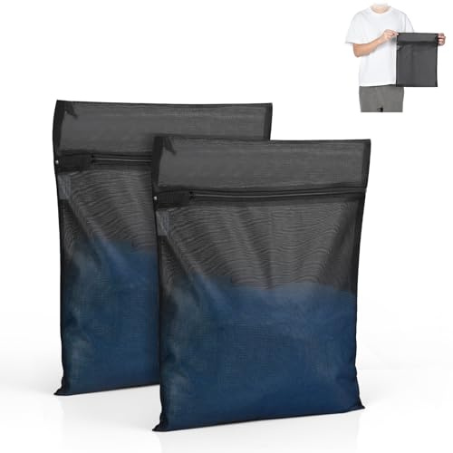 OTraki 2 Stück Wäschesack Groß, 30x40 CM Wäschenetz Groß,Wäschenetz mit Reißverschluss für Waschmaschine, Wiederverwendbare Wäschebeutel Reise für Unterwäsche Schmutzwäsche Socken, Schwarz
