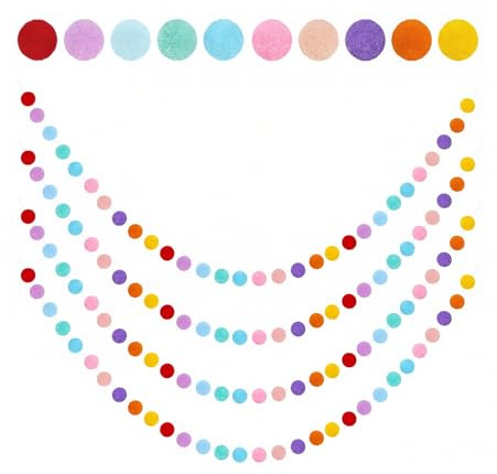 FrostyFlair Bunte Pompom Girlande Filzkugeln, 4 Stück 26,5 Fuß Langes Handgemachte Filzkugeln Regenbogenbanner, 30 Bälle 10 Farben Hausbett Deko für Weihnachtsbaumdekoration