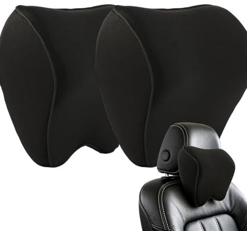 Alaoo Auto Nackenkissen mit 100% Memory Foam, Abnehmbarer, Weiß Rand,2PCS | Weichheit Autokopfstützenkissen, Kopfkissen atmungsaktiver Abnehmbarer Abdeckung für Autos Büros