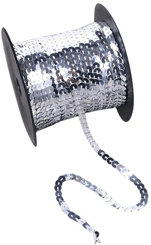 100 Yards Paillettenband zum Aufnähen, Glitzerndes Pailettenband für DIY Handwerk, Kleidungsdekoration, Kostüme, Tanzbekleidung und Bastelprojekte (Silber)