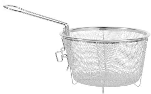 JECOMPRIS Foldable Stainless Steel Frying Basket: Round Mesh Strainer for Chips & Crispy Chicken - Collapsible Kitchen Sieve (18cm Diameter)