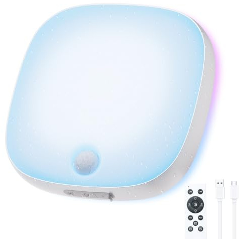 RGB Duschleuchte IP65 Wasserdicht, LED Deckenleuchte mit Bewegungsmelder | 18CM Wiederaufladbare 10000-mAh-Akku, 400LM, 16 Farben Stimmungslicht, Kabellose Deckenleuchte für Badezimmer