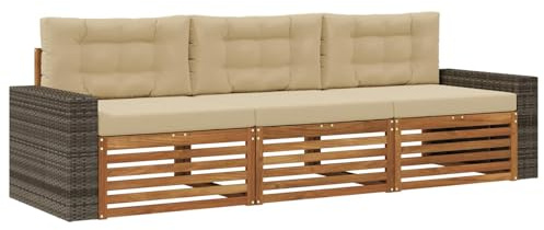 vidaXL Outdoor-Sofagarnitur mit Kissen 3 pcs Natur und Beige Polyester, Outdoor Lounge, Moderne Ecksofa, Gartenmöbel, Terrassen-Sitze, Komfortables Set für Wohnräume