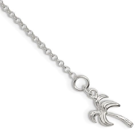 JewelryWeb 925 Sterling Silver Solid Polished Palm Tree Anklet 23 Centimeters Spring-Ring-Anklet for Women