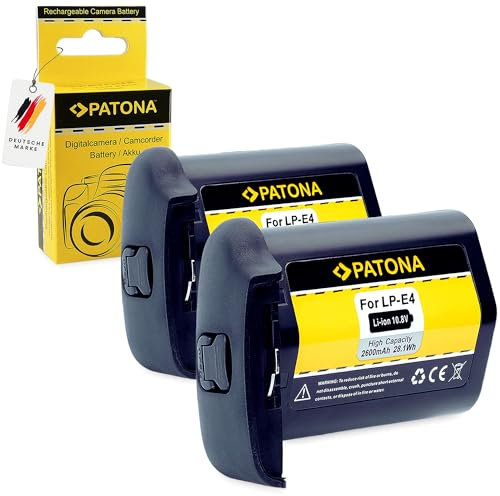 PATONA 2X LP-E4 Akku 2600mAh / 28,1 Wh / 10,8V kompatibel mit Canon EOS 1D C 1D Mark III 1D Mark IV 1D X 1Ds Mark III Ersatzakku für die Modelle LPE4 LP E4