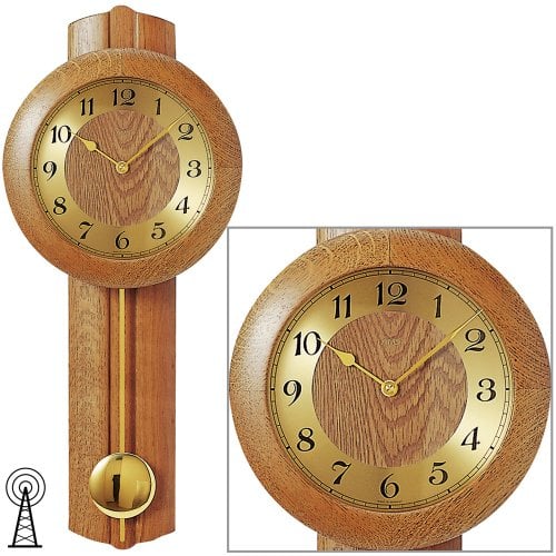 AMS Wanduhr 5165/4 mit Pendel Funk Massivholz Eiche Mineralglas