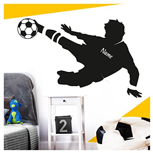 Wandora Wandtattoo Fußballspieler + Wunschname I dunkelgrau (BxH) 91 x 58 cm I Ball Fußball Sticker Aufkleber Kinderzimmer Junge Wandsticker Wandaufkleber G035