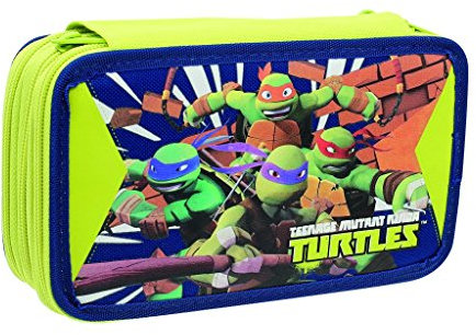 Tartarughe Ninja Astuccio Triplo Plus con Colori, Pennarelli ed Accessori Scuola, Poliestere, Blu, 20 cm