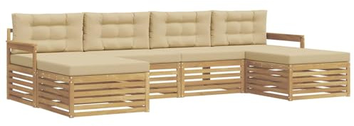 vidaXL Sofagarnituren 6 pcs Weiß und Beige Massivholz Akazie, Akazienholz Sofa-Set, modulares Design für die Lounge im Freien, Bequeme Loungemöbel für den Garten