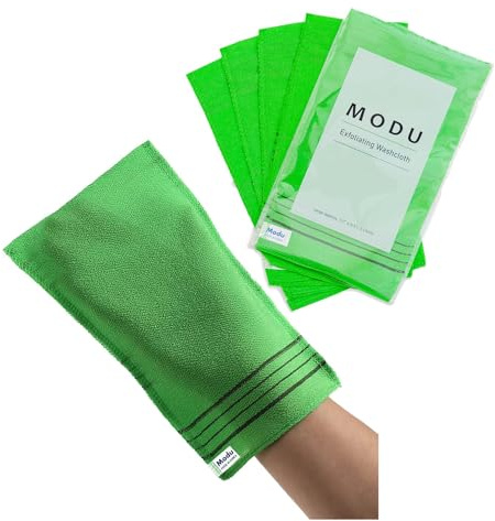 Modu Koreanischer Peeling-Handschuh, Waschlappen, 9,1 x 15,2 cm, asiatisches Italien-Handtuch (groß, 5 Stück, grün), 5 Stück