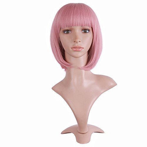 MapofBeauty 12/30cm Natürliche Weibliche Kurze Glatte Haare BOB Perücke (Rouge Rosa)