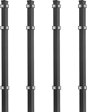 Koll Living 4X Eckpfosten, 40x40x2600 mm, anthrazit - Eckpfosten für EIN- & Doppelstabmatten - inkl. Befestigung - Zaunhöhe: 200-203 cm - und Abdeckkappen - verzinkter Stahl mit Pulverbeschichtung