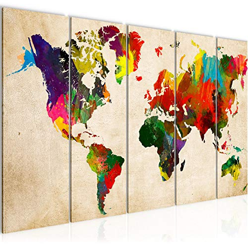 Runa Art Bild Weltkarte Wandbilder auf Vlies Leinwand 5 Teilig Wanddekoration Büro Wohnzimmer 105156a